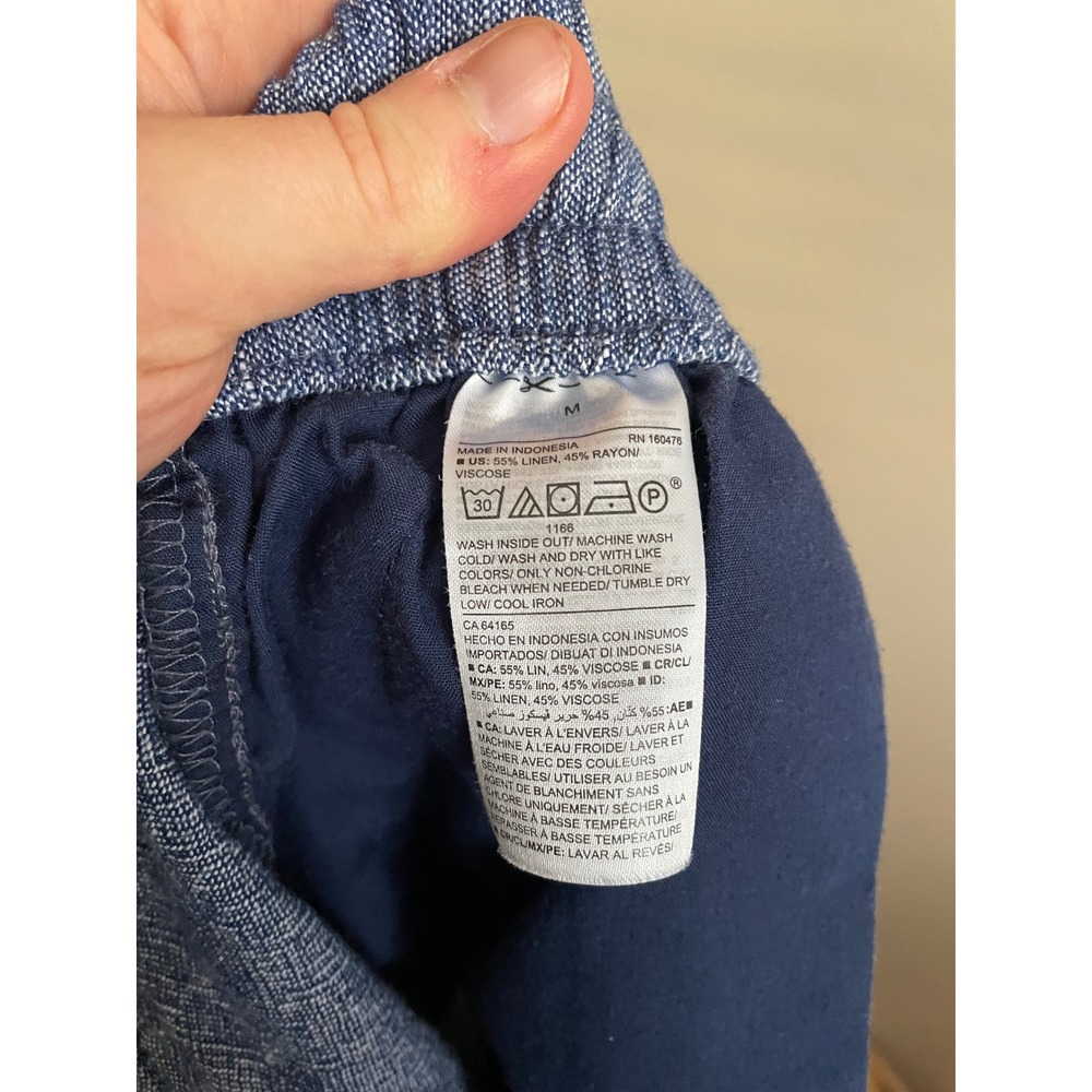 Old Navy Blue Linen Wide Leg Pull On Pants Medium Coastal Euro Summer Capsule - Picture 7 of 7